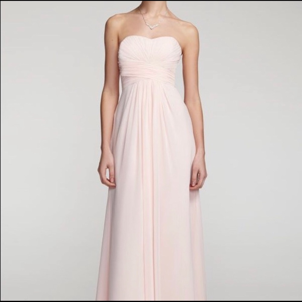 🌸 DAVID’S BRIDAL STRAPLESS MAXI CHIFFON DRESS